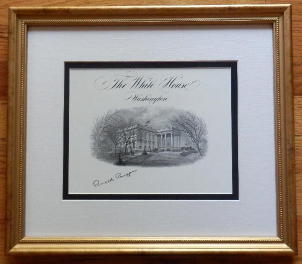 NEW ITEM Ronald Reagan Signed Engraving of The White House Framed